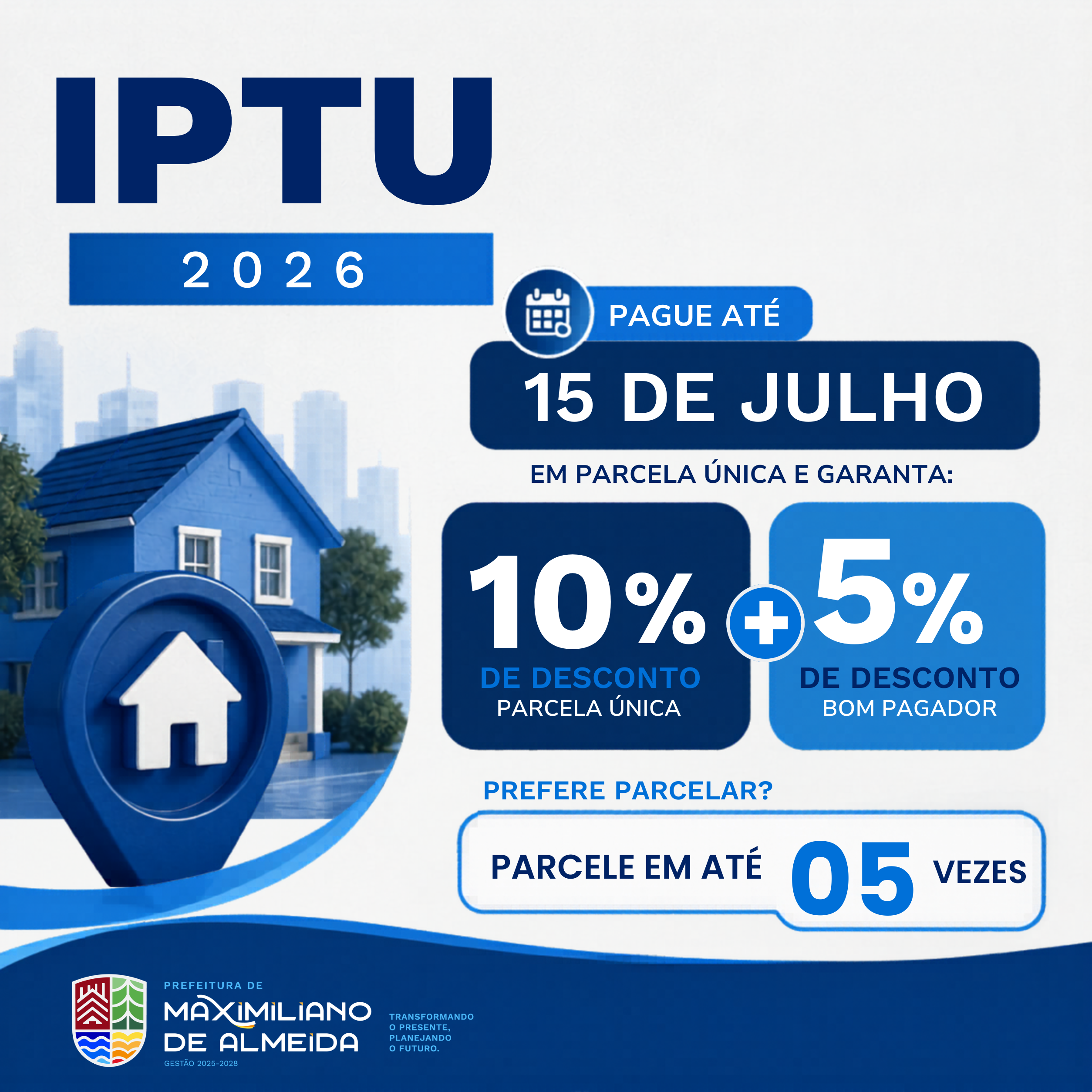 IPTU 2026: pagamento em parcela única até 15 de julho garante até 15% de desconto