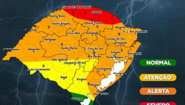 Defesa Civil alerta para risco de tempestades severas e ventos extremos no RS nesta sexta-feira